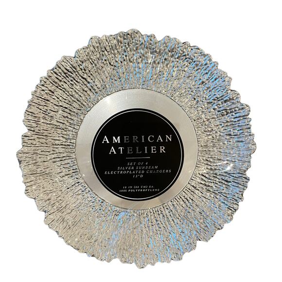 American Atelier Silver Sunbeam Charger Plates 13in Ruffled Rim Set of 4 New - Picture 3 of 15
